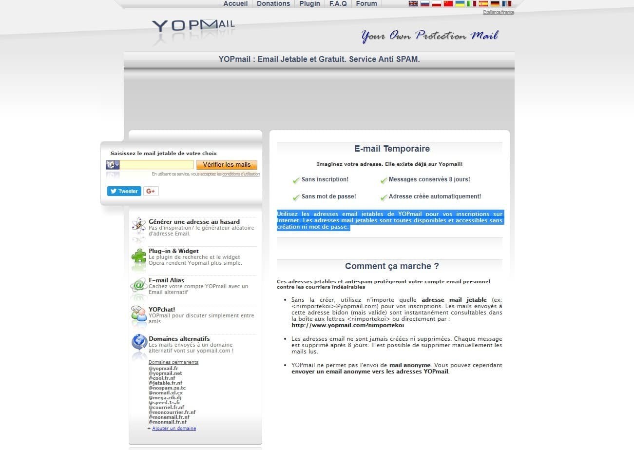 Outil en ligne : Yopmail, e-mail jetable et gratuit