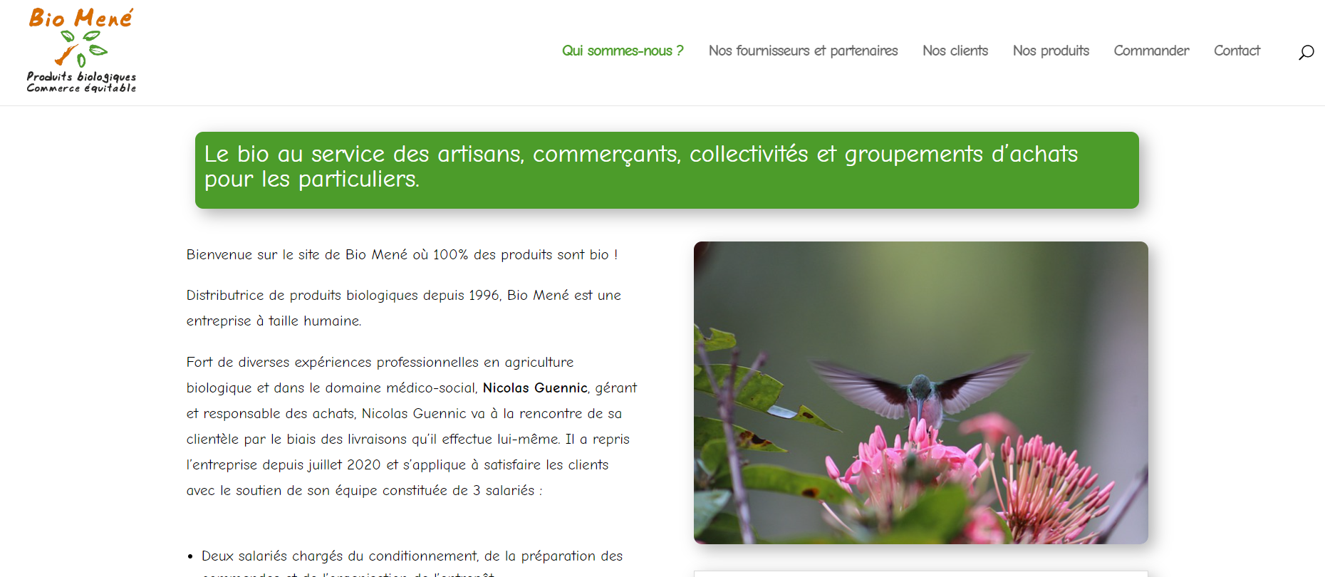 Nouveau site web : Bioméné, distributeur de produits 100% bio